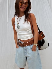 Never Fully Dressed Blue Denim Scallop Pocket Long Shorts - Image 4 of 6