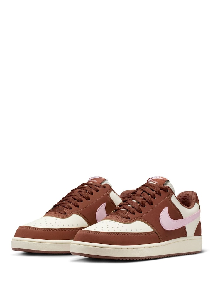 Nike Brown Pink Court Vision Low Trainers - Image 2 of 10