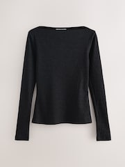 Nothing Ordinary Black Metallic Slash Neck Long Sleeve Top - Image 8 of 10