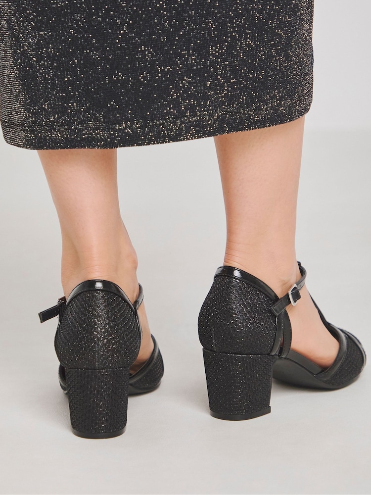 JD Williams Black Extra Wide Fit Block Heel T-Bar Shoes - Image 2 of 4