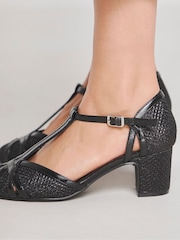 JD Williams Black Extra Wide Fit Block Heel T-Bar Shoes - Image 4 of 4