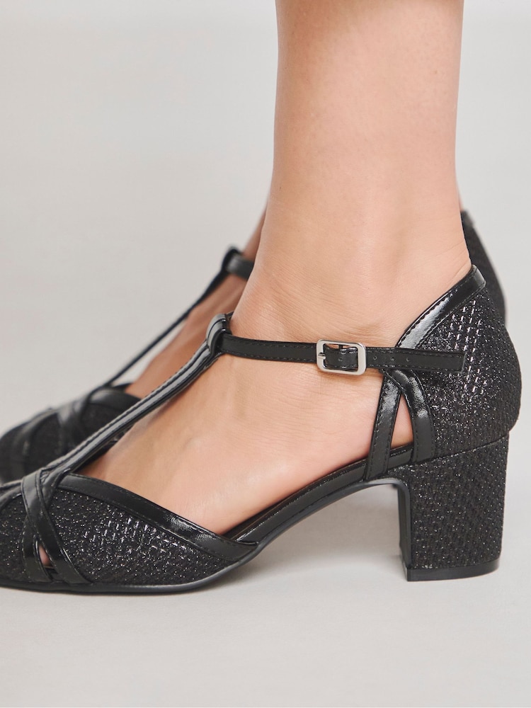 JD Williams Black Extra Wide Fit Block Heel T-Bar Shoes - Image 4 of 4