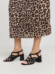 JD Williams Black Extra Wide Fit Multi Strap Block Heels - Image 3 of 4