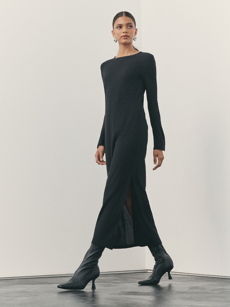 Nothing Ordinary Black Metallic Crew Neck Maxi Dress - Image 2 of 4 Nothing Ordinary Black Metallic Crew Neck Maxi Dress - Image 2 of 4