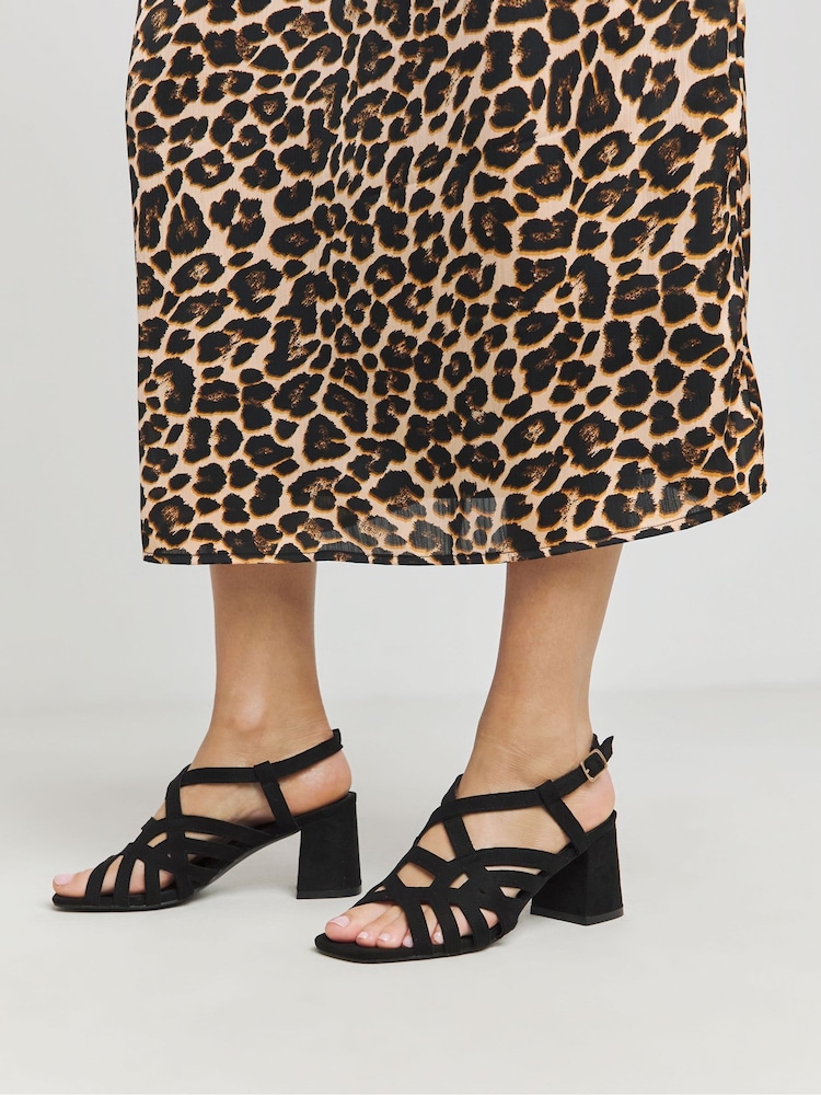 JD Williams Black Wide Fit Multi Strap Block Heels - Image 4 of 4