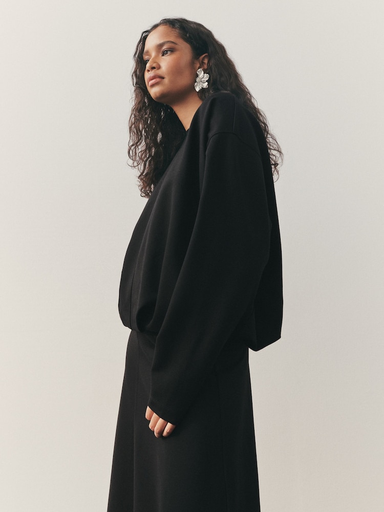 Nothing Ordinary Black Luxe Bubble Hem Sweatshirt - Image 1 of 12 Nothing Ordinary Black Luxe Bubble Hem Sweatshirt - Image 1 of 12