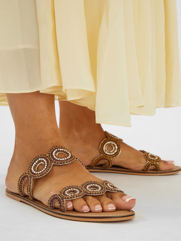 Accessorize Brown Beaded Circle Strap Sandals - Image 1 of 2
