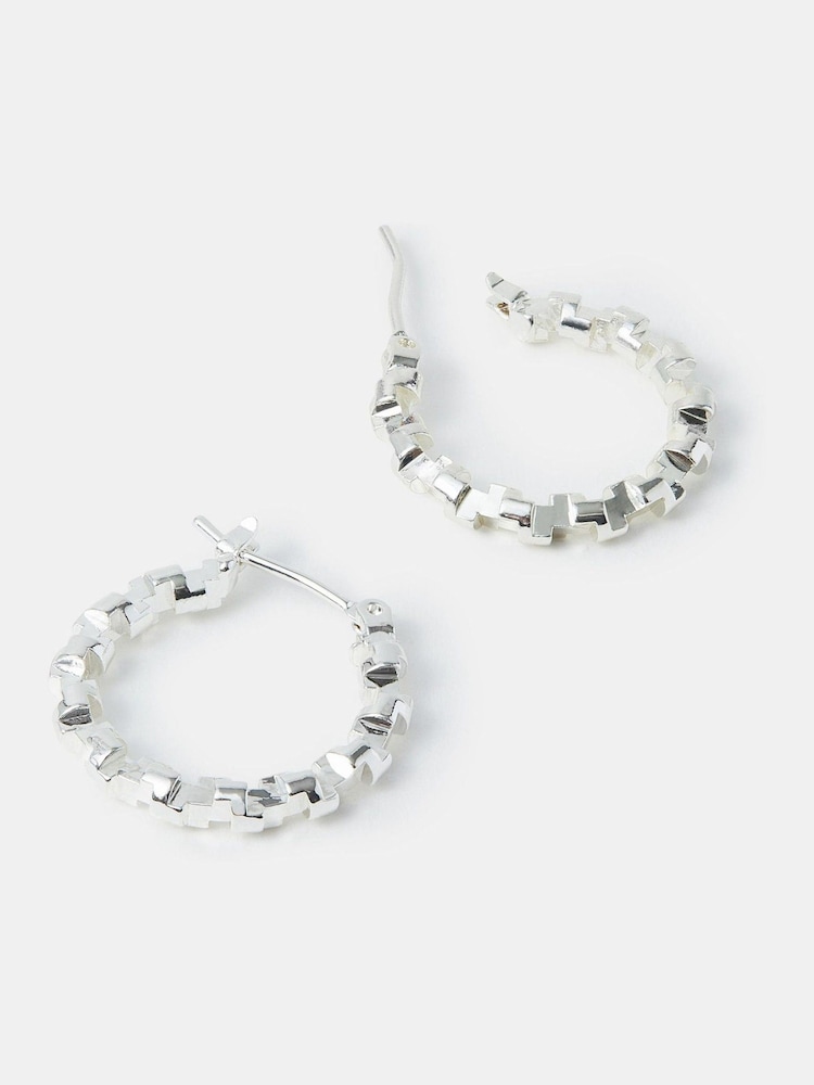 Accessorize Silver Tone Diamond Cut Hoop Earrings - Image 1 of 1 Accessorize Silver Tone Diamond Cut Hoop Earrings - Image 1 of 1