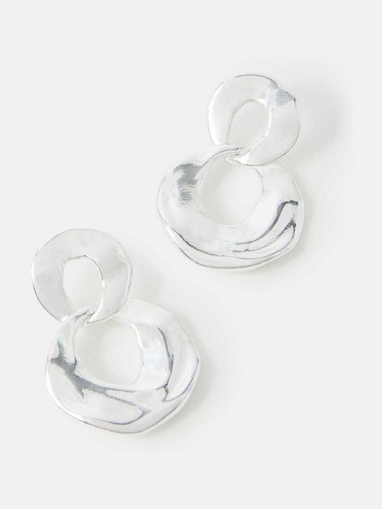 Accessorize Silver Tone Molten Hoop Drop Earrings - Image 1 of 1 Accessorize Silver Tone Molten Hoop Drop Earrings - Image 1 of 1