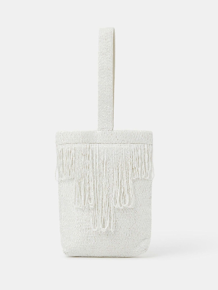 Accessorize Natural Bridal Beaded Fringe Bag - Image 1 of 3