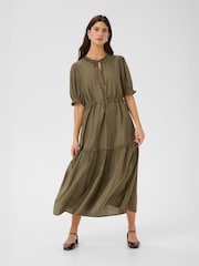 Cream CRLucia Tie Neck Short Sleeve Midi  Dress - Image 1 of 5