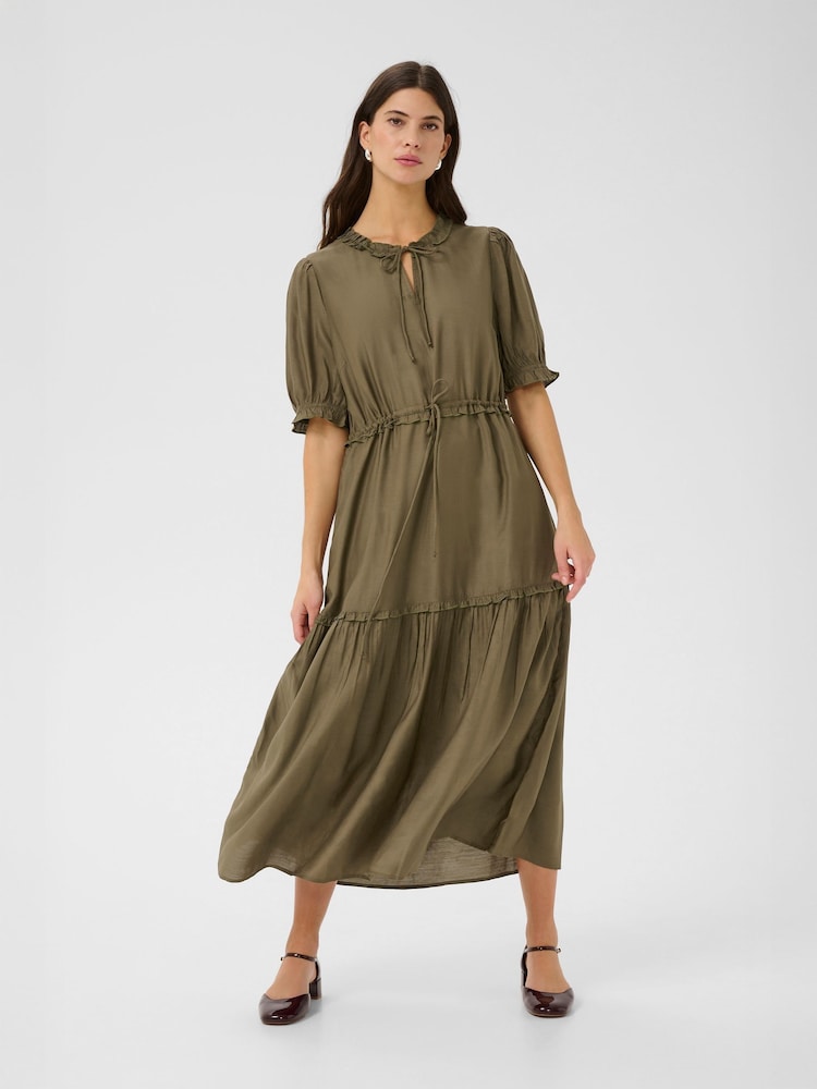 Cream CRLucia Tie Neck Short Sleeve Midi  Dress - Image 1 of 5