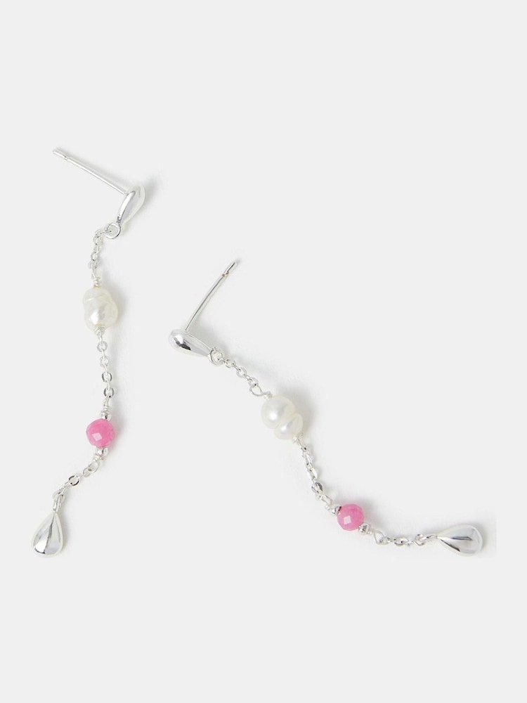Accessorize Silver Tone Pearl & Tourmaline Drop Earrings - Image 1 of 1 Accessorize Silver Tone Pearl & Tourmaline Drop Earrings - Image 1 of 1