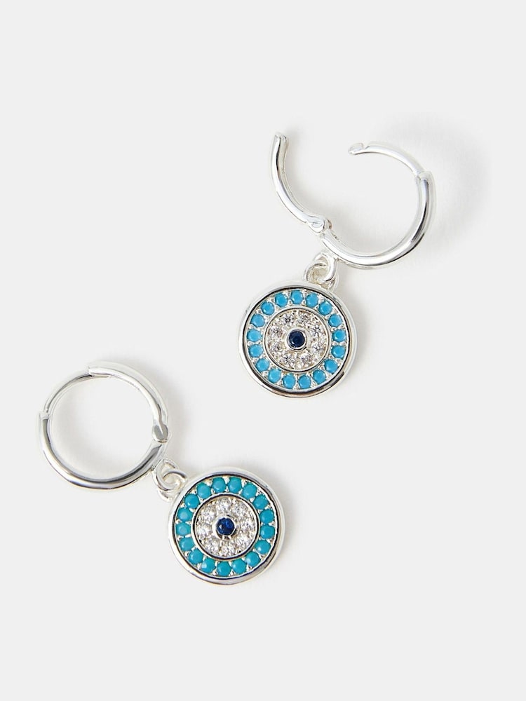 Accessorize Silver Tone Evil Eye Hoop Earrings - Image 1 of 1 Accessorize Silver Tone Evil Eye Hoop Earrings - Image 1 of 1
