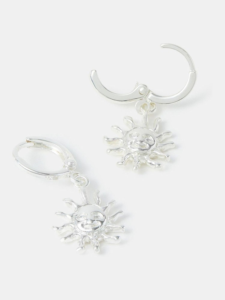 Accessorize Silver Tone Sun Charm Hoop Earrings - Image 1 of 1