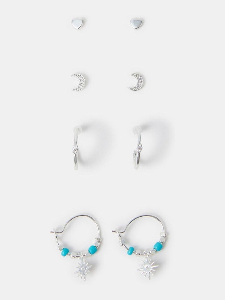 Accessorize Silver Celestial Stud & Hoop Earrings 4 Pack - Image 1 of 1 Accessorize Silver Celestial Stud & Hoop Earrings 4 Pack - Image 1 of 1