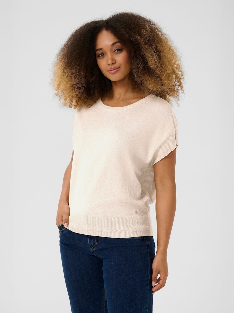 Cream Natural CRDela Knit Short Sleeve Top - Image 1 of 6 Cream Natural CRDela Knit Short Sleeve Top - Image 1 of 6