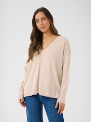 Cream Natural CRDela Long Sleeve V-Neck Jumper - Image 1 of 6