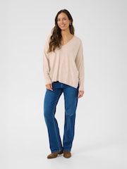 Cream Natural CRDela Long Sleeve V-Neck Jumper - Image 3 of 6