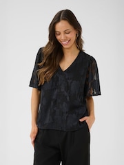 Cream CRYana V-Neck Short Sleeve Black Blouse - Image 1 of 6