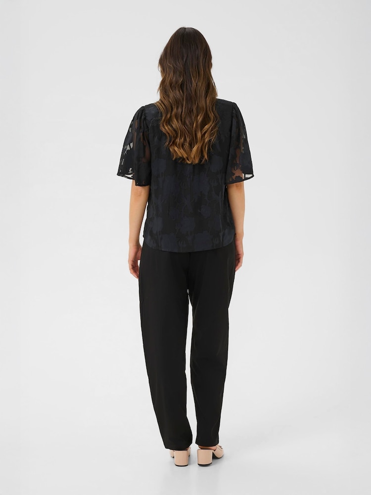 Cream CRYana V-Neck Short Sleeve Black Blouse - Image 2 of 6