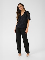 Cream CRYana V-Neck Short Sleeve Black Blouse - Image 3 of 6