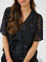Cream CRYana V-Neck Short Sleeve Black Blouse - Image 4 of 6