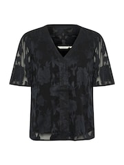 Cream CRYana V-Neck Short Sleeve Black Blouse - Image 5 of 6