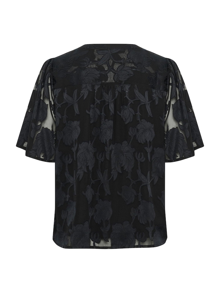 Cream CRYana V-Neck Short Sleeve Black Blouse - Image 6 of 6