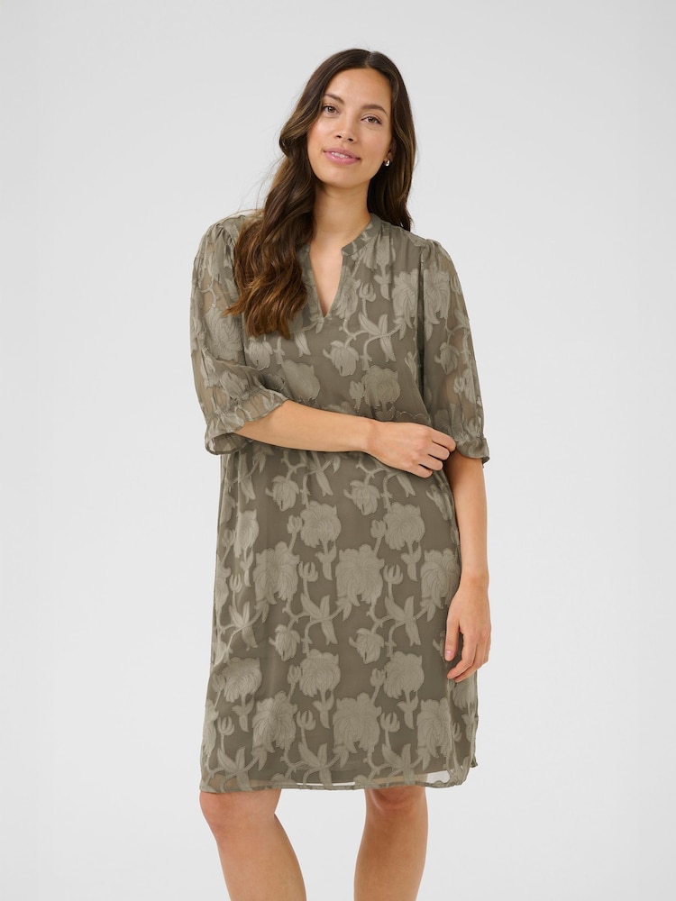 Cream CRYana V-Neck Knee Length Brown Dress - Image 1 of 6