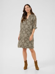 Cream CRYana V-Neck Knee Length Brown Dress - Image 3 of 6