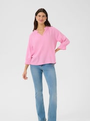 CRVenta V-Neck 3/4 Sleeve Pink Blouse - Image 2 of 4