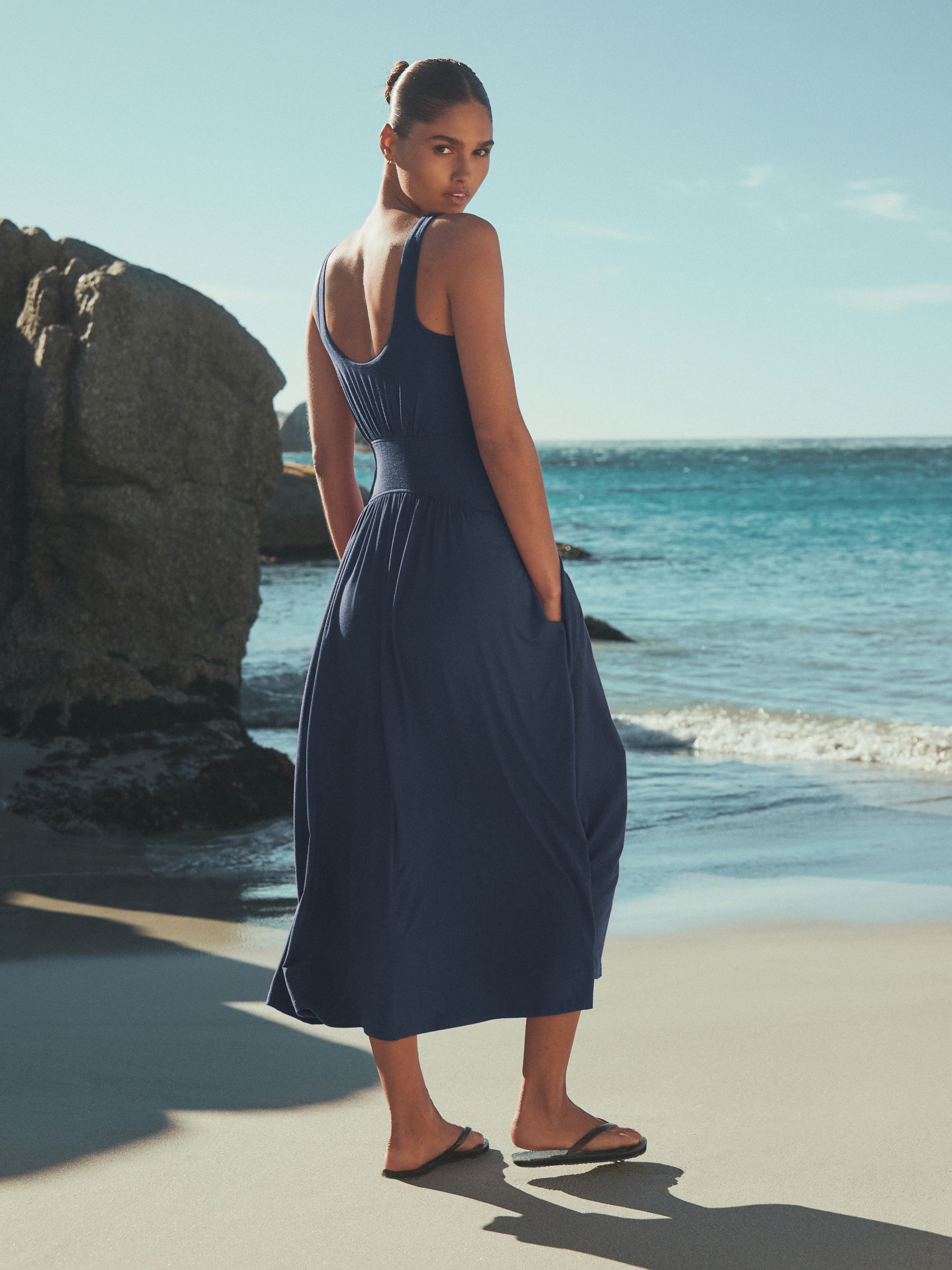 Buy Navy Blue Jersey Waisted Summer Midi Dress from Next USA