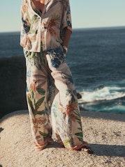 Cream/Navy Embellished Wide Leg Trousers - Image 1 of 4