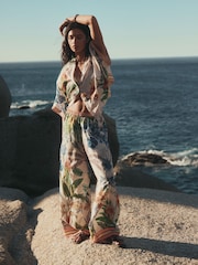 Cream/Navy Embellished Wide Leg Trousers - Image 2 of 4