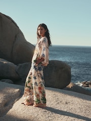 Cream/Navy Embellished Wide Leg Trousers - Image 4 of 4