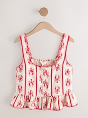 Red/White Peplum Square Neck Top - Image 1 of 4