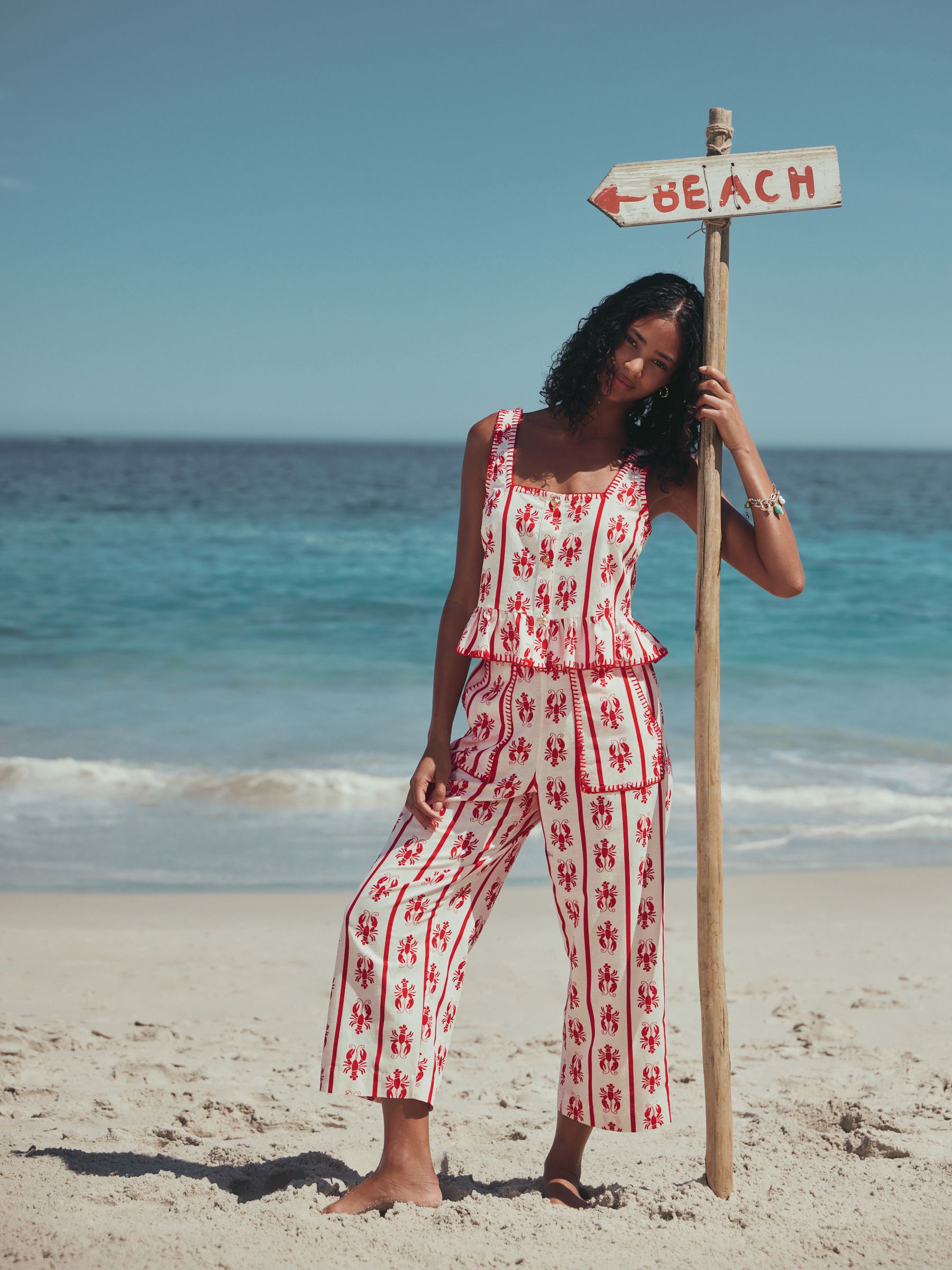 Buy Red/White Lobster Peplum Square Neck Top from Next USA