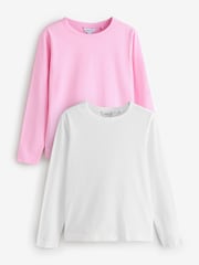 White/Pink Basic Long Sleeve T-Shirts 2 Pack - Image 1 of 3