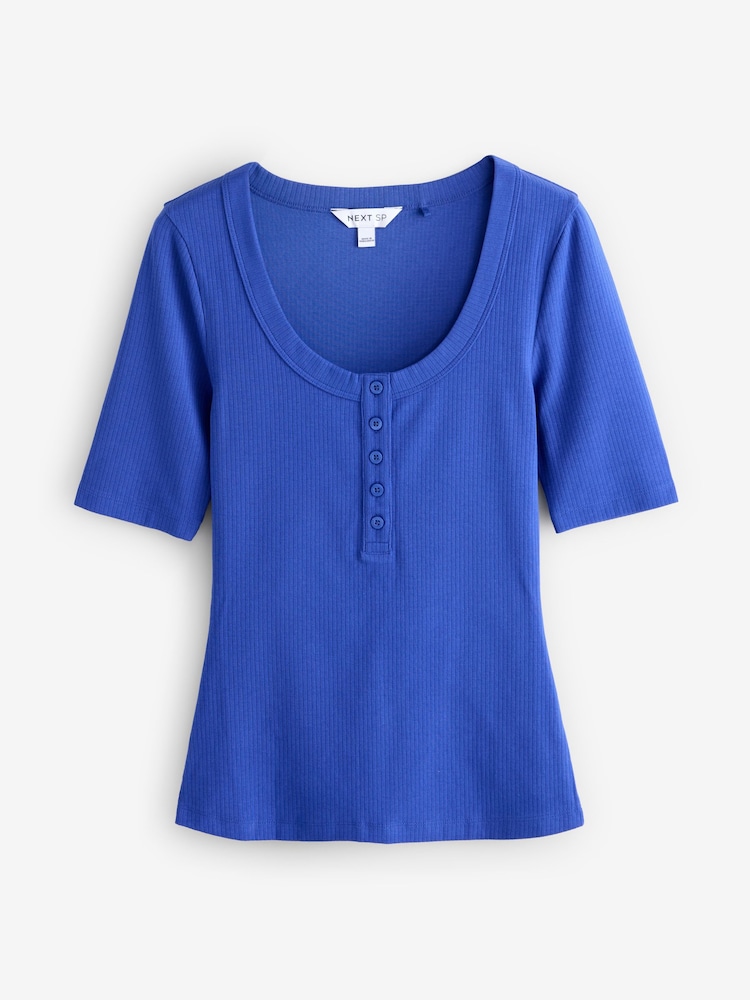 Blue Short Sleeve Round Neck Rib T-Shirt - Image 1 of 1