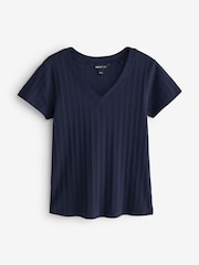 Navy V-Neck Short Sleeves Ribbed T-Shirt - Image 1 of 1