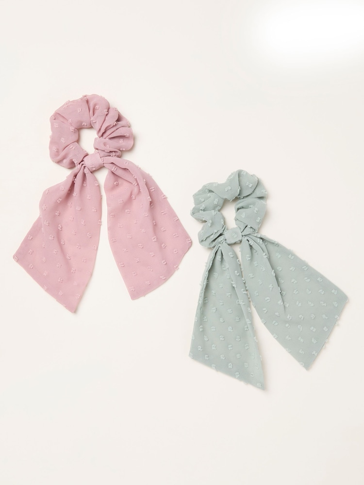 FatFace Multi 2 Pack Dobby Tie Scrunchies - Image 1 of 2 FatFace Multi 2 Pack Dobby Tie Scrunchies - Image 1 of 2