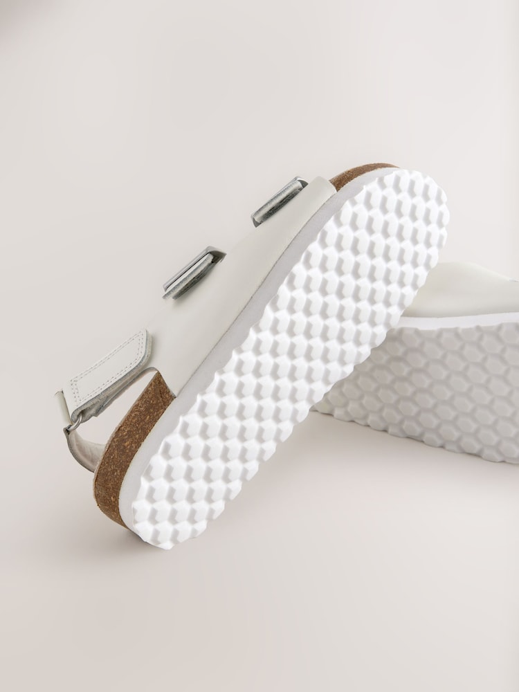 White Leather Wide Fit (G) Touch and Close Corkbed Sandals - Image 5 of 5