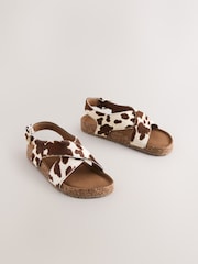 Leather Cow Print Cross Strap Sandals - Image 3 of 7