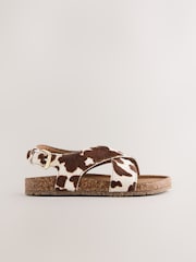 Leather Cow Print Cross Strap Sandals - Image 4 of 7