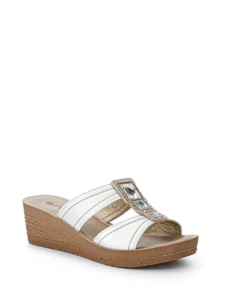 Branco - Pavers Extra Cushioned Slip On Wedge Mules - Imagem 2 de 5