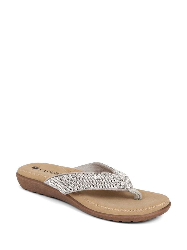 Pavers Silver Embellished Toe Post Sandals - Image 2 of 5