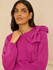 Růžová - Love & Roses mikina na ramenou s mašlí - Obrázek 2 z 4