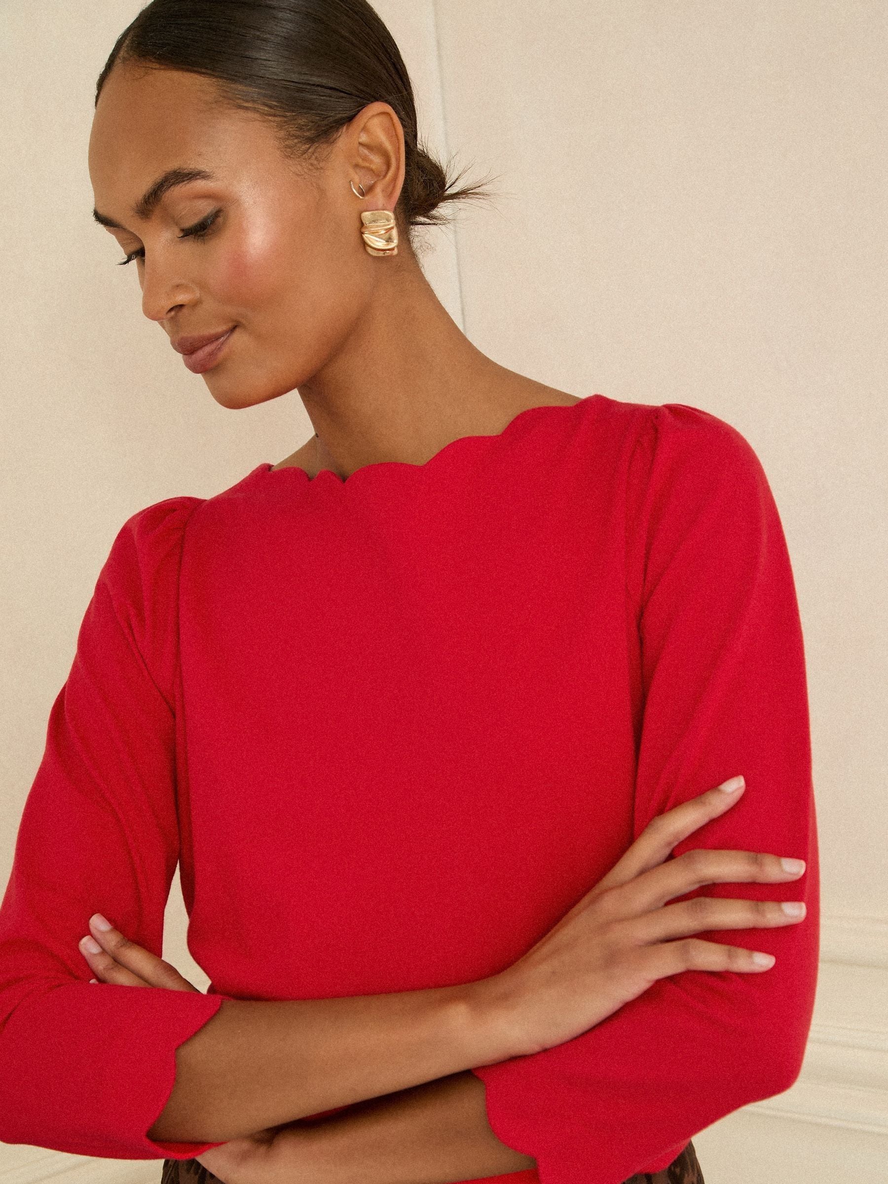 Next：日本 レッド スカラップ - Love & Roses 七分袖 ジャージー