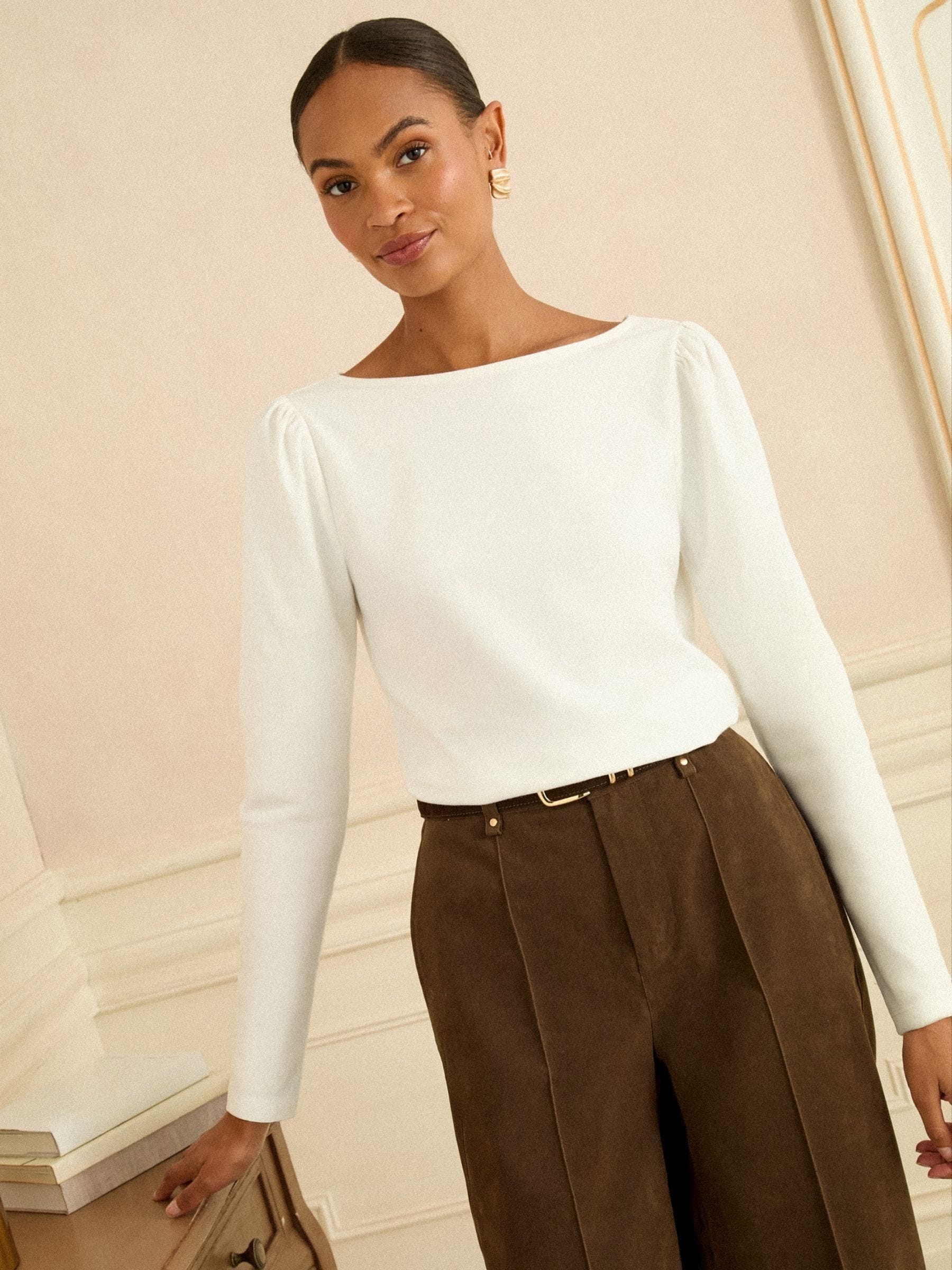 Buy Love & Roses Ivory Long Sleeve Scallop Scoop Back Jersey Top
